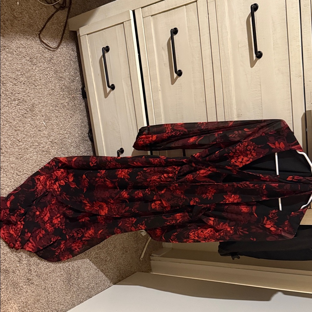 Elegant Red and Black Floral Dress